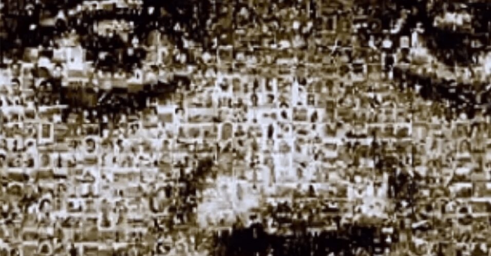 Close-up of a textured surface with a mosaic-like pattern.