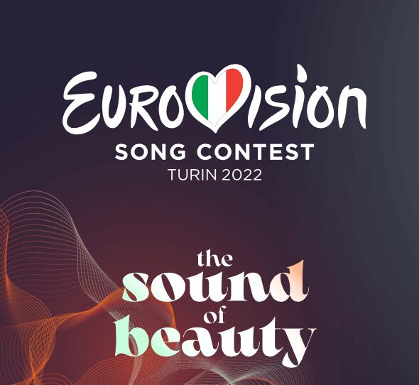 Eurovision Song Contest 2022 logo with theme 'The Sound of Beauty' in Turin.