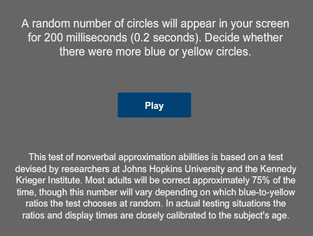 A color perception test showing a screen with various blue and yellow circles.
