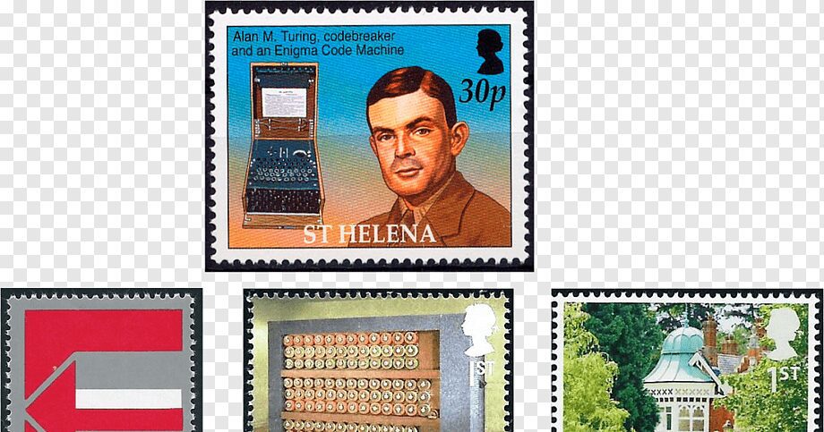 Stamp featuring Alan Turing, codebreaker and Enigma machine pioneer.