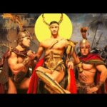 Three warriors in ornate ancient armor.