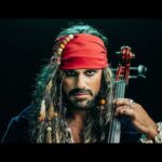 Person dressed as pirate cellist.