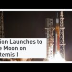 Rocket launching for Artemis I mission.