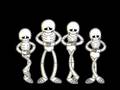 Dancing skeletons on a black background.